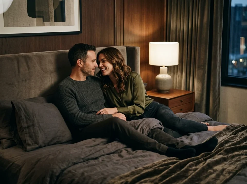 Sensuaalne paar magamistoas